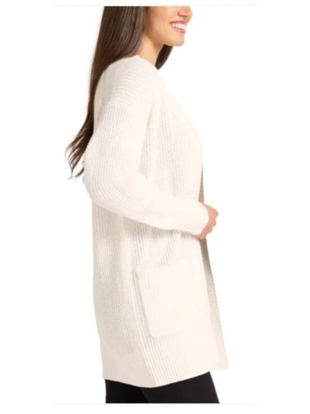 NWT Max & Mia Women's L Cardigan Ivory Open Front Ribbed Knit - Picture 2 of 12